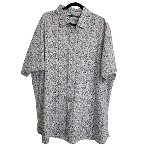 Perry Ellis Other - Perry Ellis Floral Cotton Button Down Short Sleeve Dress Shirt Top Men Size 3XLT